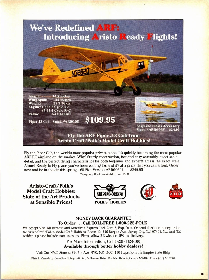 Aristo Craft Piper J-3 Cub RC Airplane Vintage Print Ad Wall Art Decor - Image 1 of 1