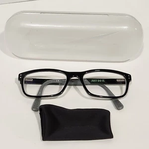 Nike Eyeglasses Frames 7237 001 140 Black Gray Green Rectangular Rim Case Cloth - Picture 1 of 21