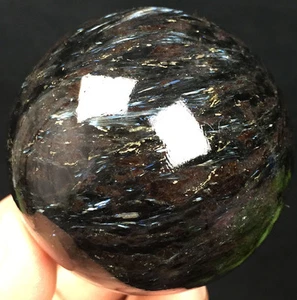 2.39" 351g Gold Flash Russian Astrophylite with Garnet & Pyrite Ball ic2226 - Picture 1 of 12