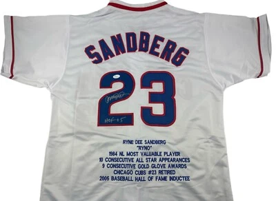Ryne Sandberg Signed Autographed White Stat Jersey JSA COA Chicago Cubs Great - Image 1 of 2