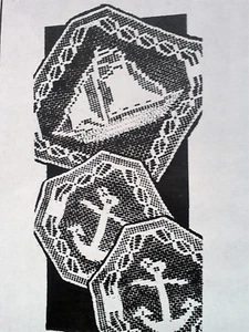 486 Vintage Filet BOAT & ANCHOR Chair Set Pattern to Crochet (Reproduction) - Picture 1 of 1