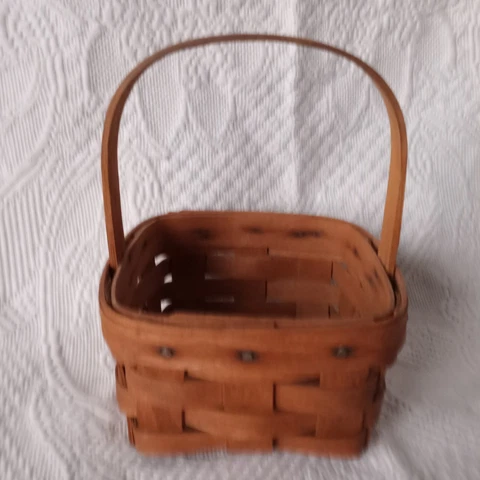 Longaberger Handwoven Miniature Square Basket Stationary Handle Signed Cover