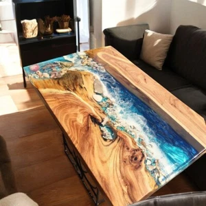 60"x30" Ocean Wave Epoxy Dining Table Acacia Wooden Conference Meeting Furniture - Picture 1 of 8