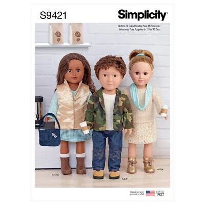 SIMPLICITY 9421 DOLLS CLOTHES Sewing Pattern Size 18" 45.5cms Skirt Top Pants - Image 1 of 4