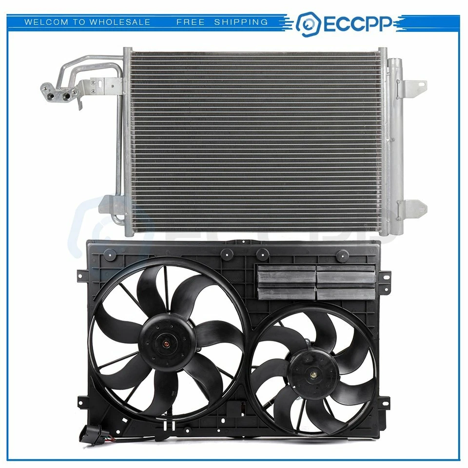 AC Condenser Cooling Fan Kit For 2005-2010 Volkswagen Jetta 2006-2013 Audi A3 - Image 1 of 4
