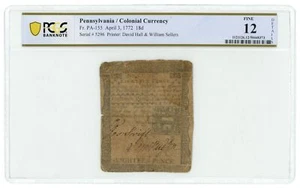 1772 18 Pence Pennsylvania Colonial Currency Fr. PA-155 PCGS F12 Details (63009) - Picture 1 of 2