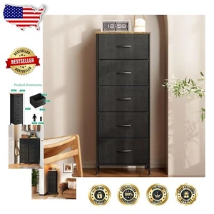 Chic 48" Tall Dresser Chest with 5 Smooth-Glide Storage Drawers in Vintage Black - Picture 1 of 12