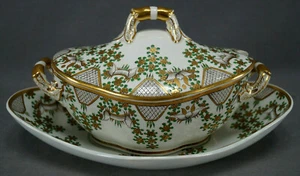 Spode 2675 Green & Gold Floral Design Pearlware Sauce Tureen Circa 1815-1833 - Picture 1 of 12
