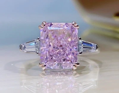 4ct Radiant Cut Lab Grown Pink and Purple Diamond Ring in 18K Gold Vermeil - Image 1 of 4
