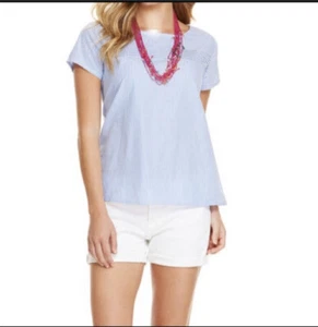 Top pintuck Vineyard Vines talla XS popelina azul a rayas - Imagen 1 de 5