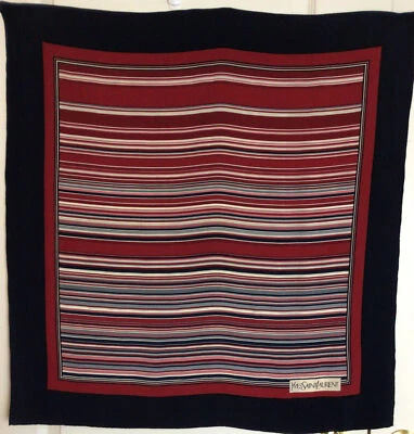 Yves Saint Laurent Seda Azul Marino Borde Rosa y Rojo Bufanda Rayas 28 x 30"" Foto 1 de 3