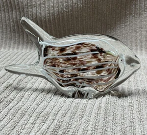 Vintage Art Glass Fish Hand Sculpture Paperweight Purple/white Stripes - Picture 1 of 10
