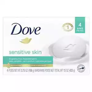 Dove Beauty Bar Sensitive Skin More Moisturizing Than Bar Soap 3.75 oz, 4 Bars - Picture 1 of 8