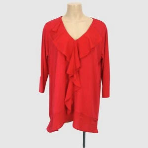 BNWT Threadz Women's Top Size M Red Tunic Ruffle Detail Jersey 3/4 Sleeve Long - Picture 1 of 8