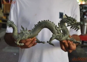 14.8"Chinese bronze Feng Shui Lucky wealth animal dragon loong ornament statue - Picture 1 of 8