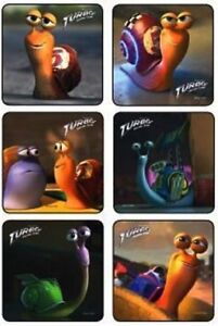 6 x Square Stickers ~ Turbo Movie Snails Smooth Move Skidmark Party Favours ~