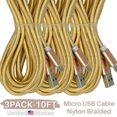 3Pack 10ft Heavy Duty Micro USB Fast Charger Data Cable Cord For Samsung Android - Image 1 of 4