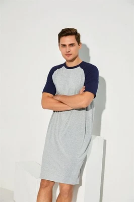 Men Cotton Nightshirt Nightwear Sleepwear Pajama Nightdress Loose Comfy Soft UK - Image 1 of 4
