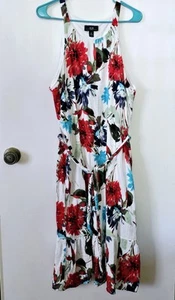 AGB Womens Dress XL Bright Floral, Sleeveless Tie Waist Fairy Core Boho Ex Large - Picture 1 of 7