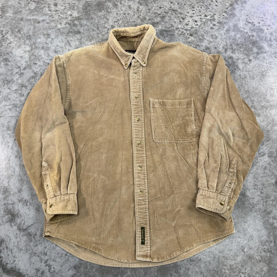 Timberland Shirt Mens Large Tan Corduroy Button Down Weathergear Pocket 90s Work - Image 1 of 4