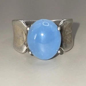 UTC Cabochon Blue Jade Sterling Silver Ring Size 8 (4.8g) - Picture 1 of 9