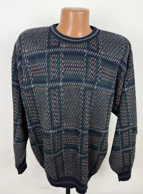 Vintage 90s Plaid Sweater Mens XL Van Heusen Crewneck Pullover Golf Preppy Dad - Image 1 of 4