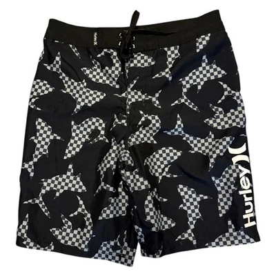Hurley Black Gray Shark Swim Board Surf Shorts Shorts EUC Size 14 27" - Image 1 of 2