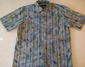 Bugatchi Uomo Shirt Mens XL Multicolor Striped Short Sleeve Button Front Floral  - Picture 1 of 11