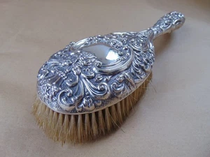 GORGEOUS ART NOUVEAU EDWARDIAN STERLING SILVER FLOWERS HAIR BRUSH 1904 - Picture 1 of 12