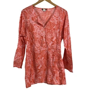 J Crew Shirt Womens Medium Red Pink Floral Tunic Long Sleeve 100% Cotton Top - Picture 1 of 10