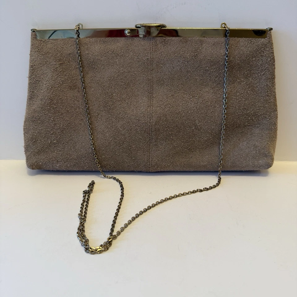 Etra 1960 Sobre Bolso sin asas 'Cafe Au Lait' Gamuza Genuina De Colección Cartera Cadena de Metal Foto 1 de 2