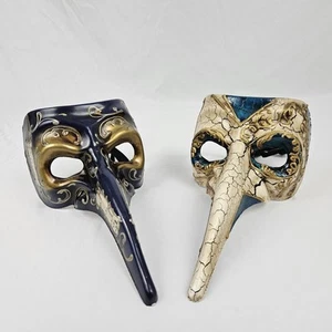 Vintage Venetian Masquerade Mask Pair Long Nose Opera Berton Cello Made In Italy - Picture 1 of 14