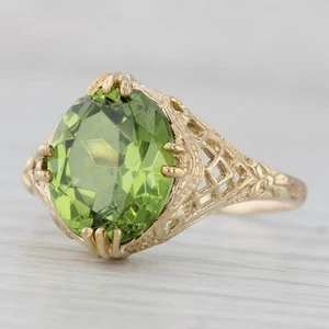 Lab Created Green Spinel Ring 10 Yellow Gold Filigree Size 11 - Picture 1 of 10