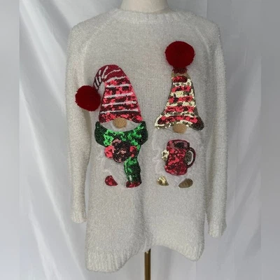 Sequin Gnome Applique Christmas Sweater Size Medium - Image 1 of 4