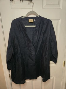 Elie. ELIE TAHARI WOMAN 100% Linen Tunic Top/Size 2X/Blue w/ Button Accents - Picture 1 of 7