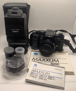 Minolta Maxxum 9000 AF 35mm SLR Camera 50mm 1:1.7 (22) Lens Flash Strap Bag - Picture 1 of 13