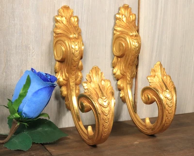XL French Antique Gilt Bronze Curtain Tie Backs Hooks Louis XV Style 1800s - Image 1 of 4