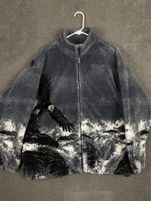 复古 Black Mountain Deep Pile 抓绒夹克 Eagle AOP Nature 美国制造 尺寸 L — 第 1/4 张图片