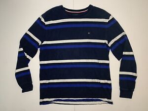 Tommy Hilfiger Striped Blue Black White Crew Neck Pull Over Sweater Size Mens XL