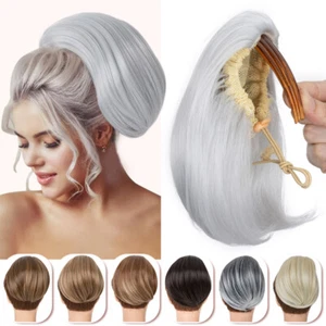 Short Ponytail Bun Hepburn Chignon with Comb Clip Updo Drawstring Hair Extension - Picture 1 of 38