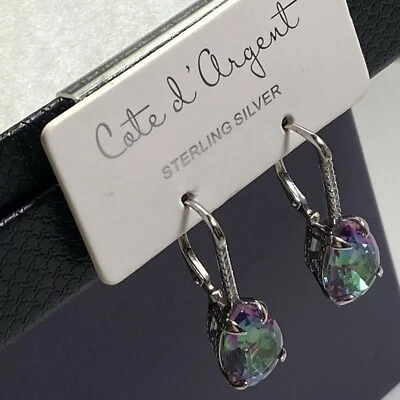 Pendientes colgantes Cote d’ Argent de plata de ley multicolor lágrima NUEVO Foto 1 de 4