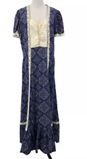 Vintage Handmade Prairie Dress Bandana Maxi Sz L Lace Front Gunne Sax Style