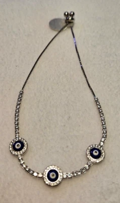 Pulsera de plata de ley 925 con piedra de vidrio azul en circonita cúbica, 10 pulgadas Foto 1 de 4