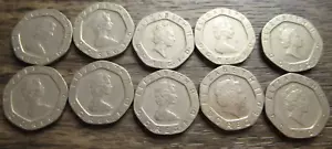 Lote de 10 monedas de veinte peniques REINO UNIDO (REINA ISABEL II) 1982 a 2000 - Imagen 1 de 2