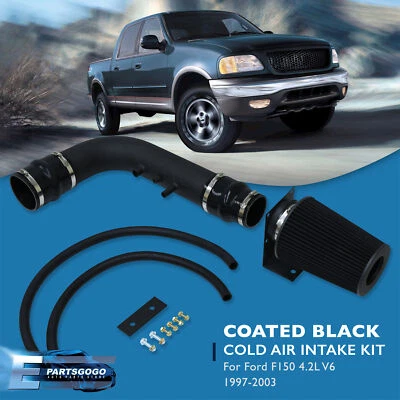 For 97-03 Ford F150 Truck 4.2 V6 Cold Air Intake CAI SRI Induction System Black - Image 1 of 4