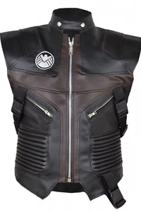 Mens Hawkeye Jeremy Renner Cosplay Clint Barton Costume Biker Leather Vest - Picture 1 of 5