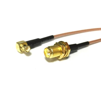 MCX male RA 90-degree to RP SMA female jack RF cable adapter RG178 15cm 6inch - Image 1 of 4