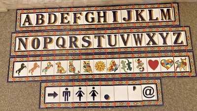 Número de la casa Letra española Azulejo de cerámica pintado a mano 11 x 5.5cm Marcos Gato perro  Foto 1 de 4