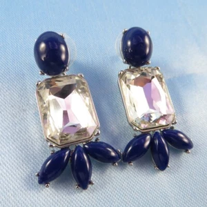 BR Banana Republic Ohrringe klares Glas Kristalle & marineblauer Cabochon - Bild 1 von 8