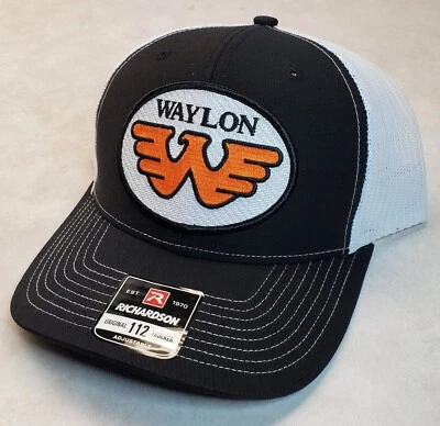 WAYLON JENNINGS Patch on Richardson 112 Trucker Hat Snapback Black/White  - Image 1 of 4